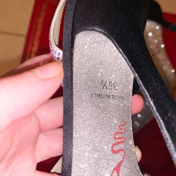 Rene Caovilla Black Silver Spark Pointed Toe Pumps - Picture 7 of 8